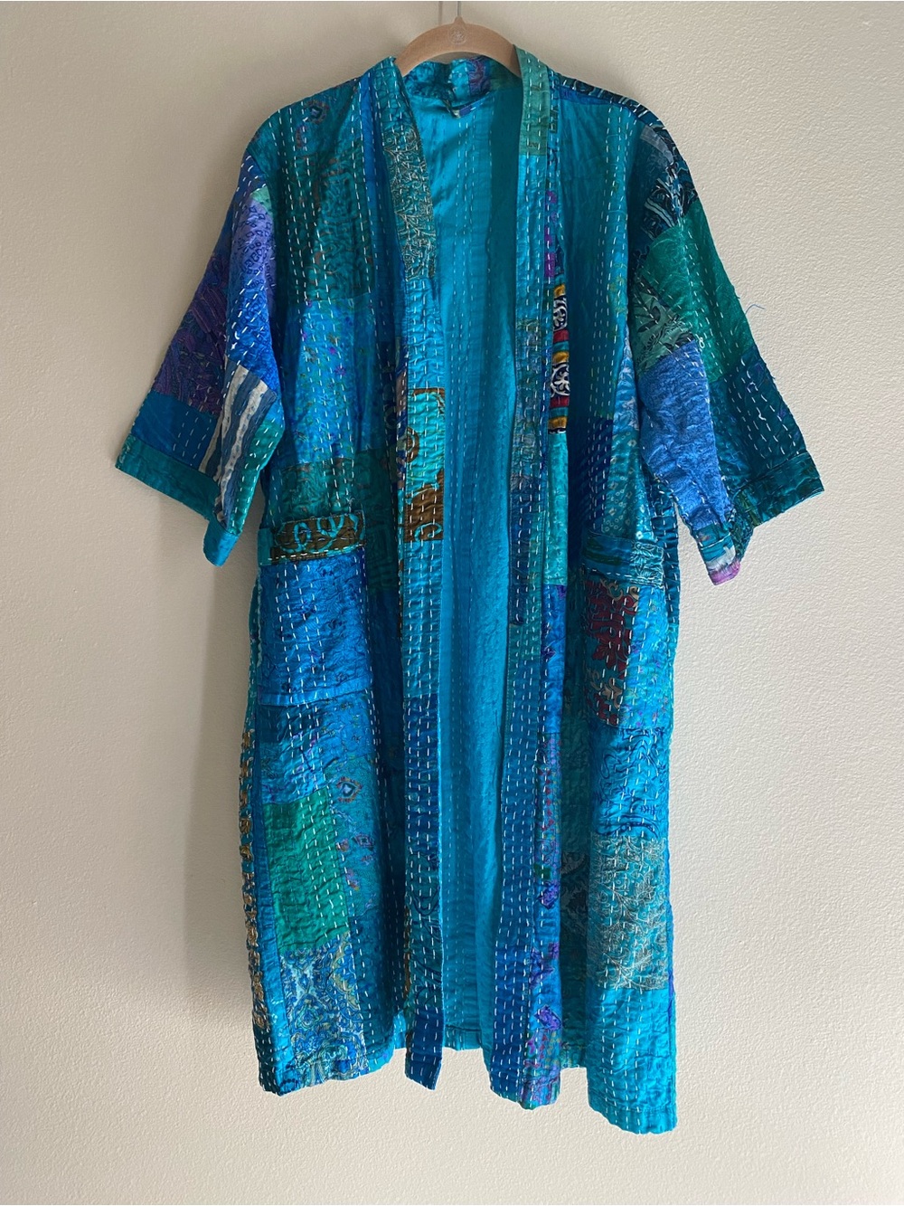 Kantha Kimono Patola Jacket Handmade Jacket Patchwork Kimono Robe - Picture 12 of 16